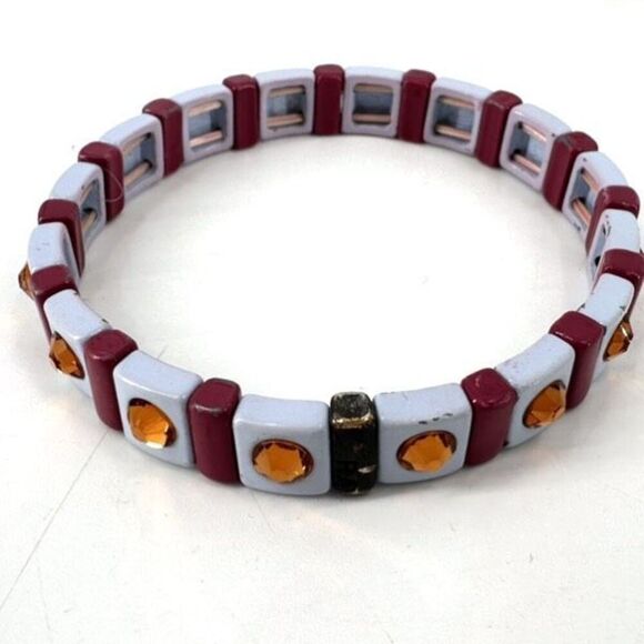 Roxanne Assoulin Womens Enamel Swarovski Crystal Stretch Bracelet Light blue Red - Picture 12 of 12